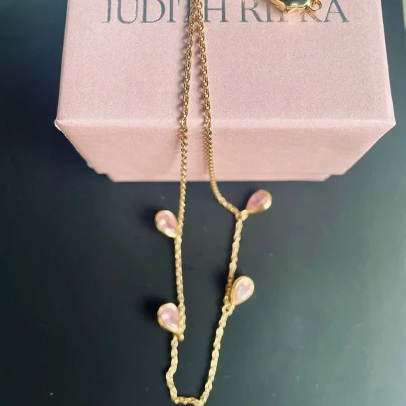 💕 Judith Ripka 5ctw Pink CZ 14k Gold Clad over 925 Silver Teardrop Necklace - Picture 6 of 6